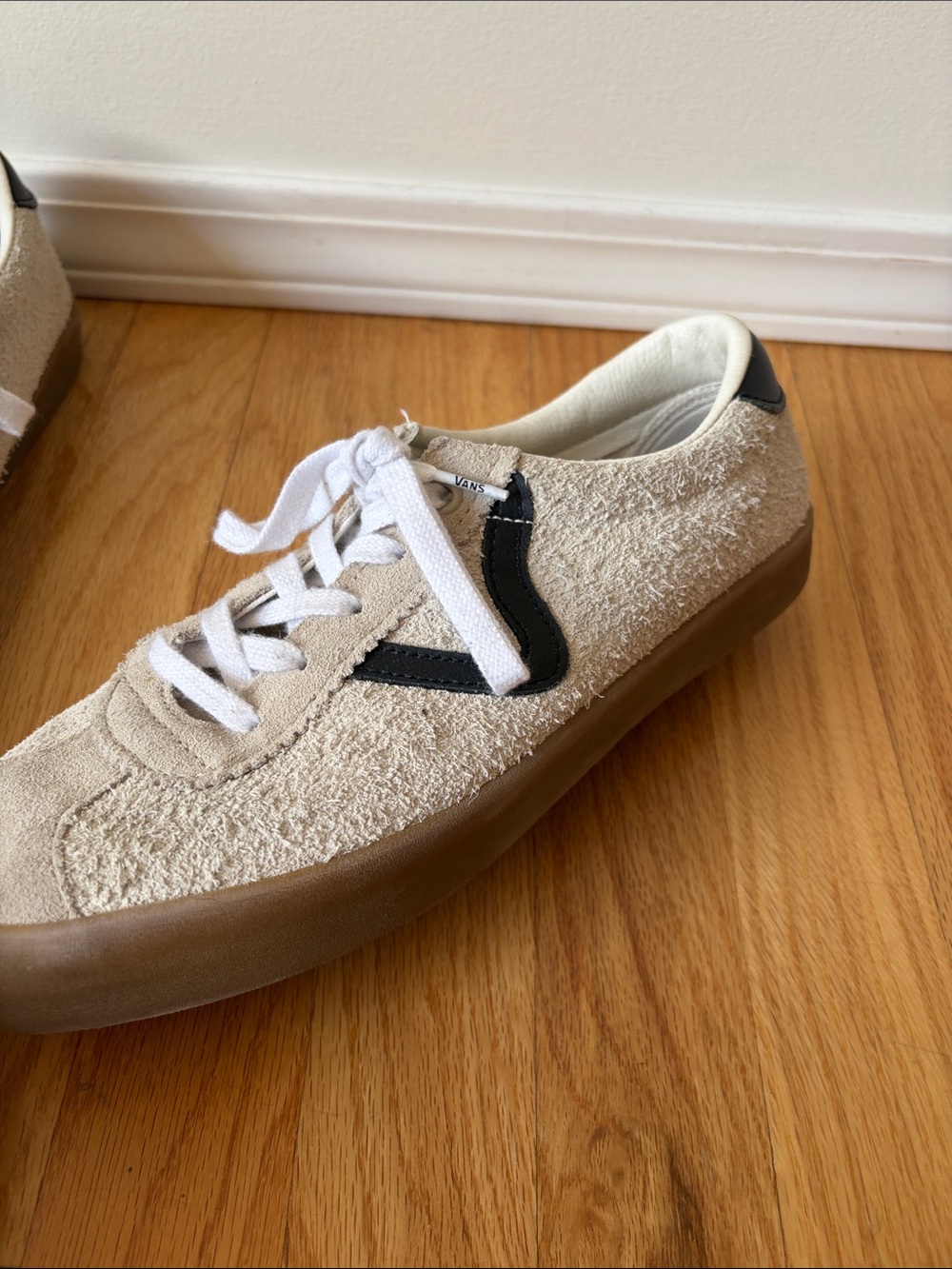 Vans Beige Suede Low-Top Sneakers with Black Side Stripe